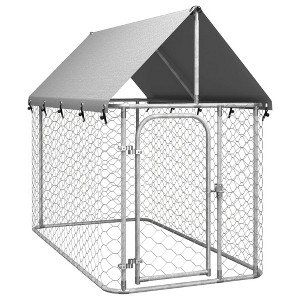 vidaXL Outdoor Dog Kennel with Roof – Galvanized Steel Pet Enclosure for Backyard or Patio, 78.7″ x 39.4″ x 59.1″ - 1 of 4