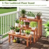 Tangkula Wooden Plant Stand Set of 3 w/ Teak Oil Finish Slatted Top for Patio Garden - 3 of 4