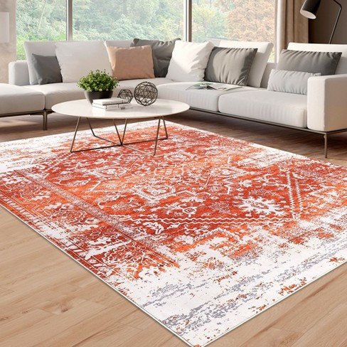 Orange Persian Style Rug, Orange newest Distressed Rug, Orange Area Rug, Orange Vintage Rug, Distressed Vintage Rug, Vintage Rug, 8x10 Vintage Rug