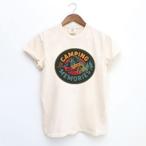 Simply Sage Market Women's Camping Is My Best Memories Badge Short Sleeve Garment Dyed Tee - 1 of 2