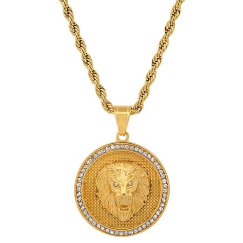 Steeltime Men's 18k Gold Plated Stainless Steel And Simulated Diamonds Lion Head Round Pendant - image 1 of 3