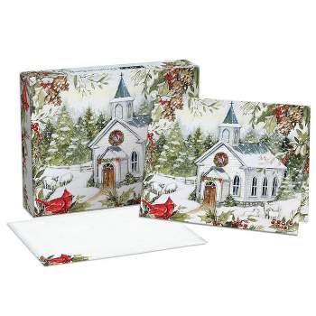 LANG 18ct Church in Snow Boxed Holiday Greeting Card Pack
