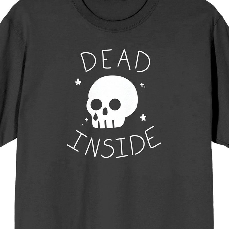 Halloween Cartoon Skull "Dead Inside" Men's Charcoal Graphic Tee, 2 of 4