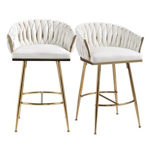 Hrinhom Set of 2 Bar Stools,Velvet Counter Height Bar Stools,Metal Golden Legs - 1 of 4