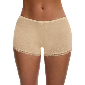 INSPIRE CHIC Women's Seamless Ice Silk Lace Trim Slip Shorts for Under Dresses Lightweight Elastic Boyshorts - 1 of 4