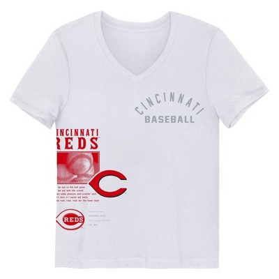 MLB Cincinnati Reds Girls' White V-Neck T-Shirt