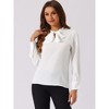 INSPIRE CHIC Women's Bow Tie Neck Elegant Long Sleeve Solid Work Office Blouse - 3 of 4