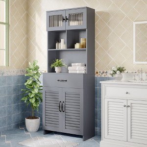 Hyleory Modern 63" Bathroom Vanity with Smart Storage - Frosted Glass Upper Cabinet, Ventilated Base, Soft-Close Drawer and Open Shelves - 1 of 4