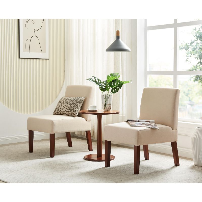 Linen Fabric Upholstered Accent Chairs Set of 2 with Round Wood Table - ModernLuxe, 5 of 10