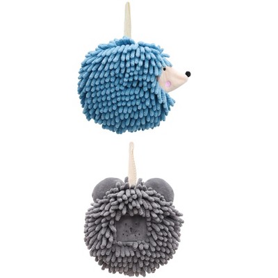 REGALWOVEN Chenille Fuzzy Ball Cute Cartoon Decorative Hand Drying Hanging Hand Towel for Bathroom 7" x 7" 2 Pcs