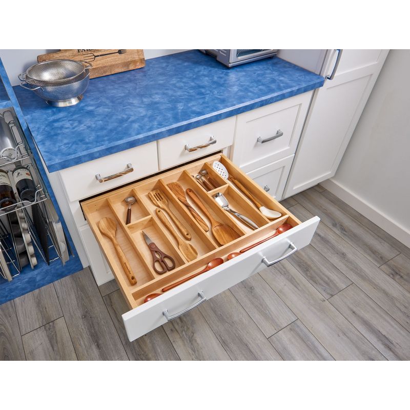 Rev-A-Shelf 4WUT-3SH Trimmable Wooden Kitchen Drawer Divider Utility Holder Cutlery Tray Organizer Insert with 7 Slots, 2 of 7
