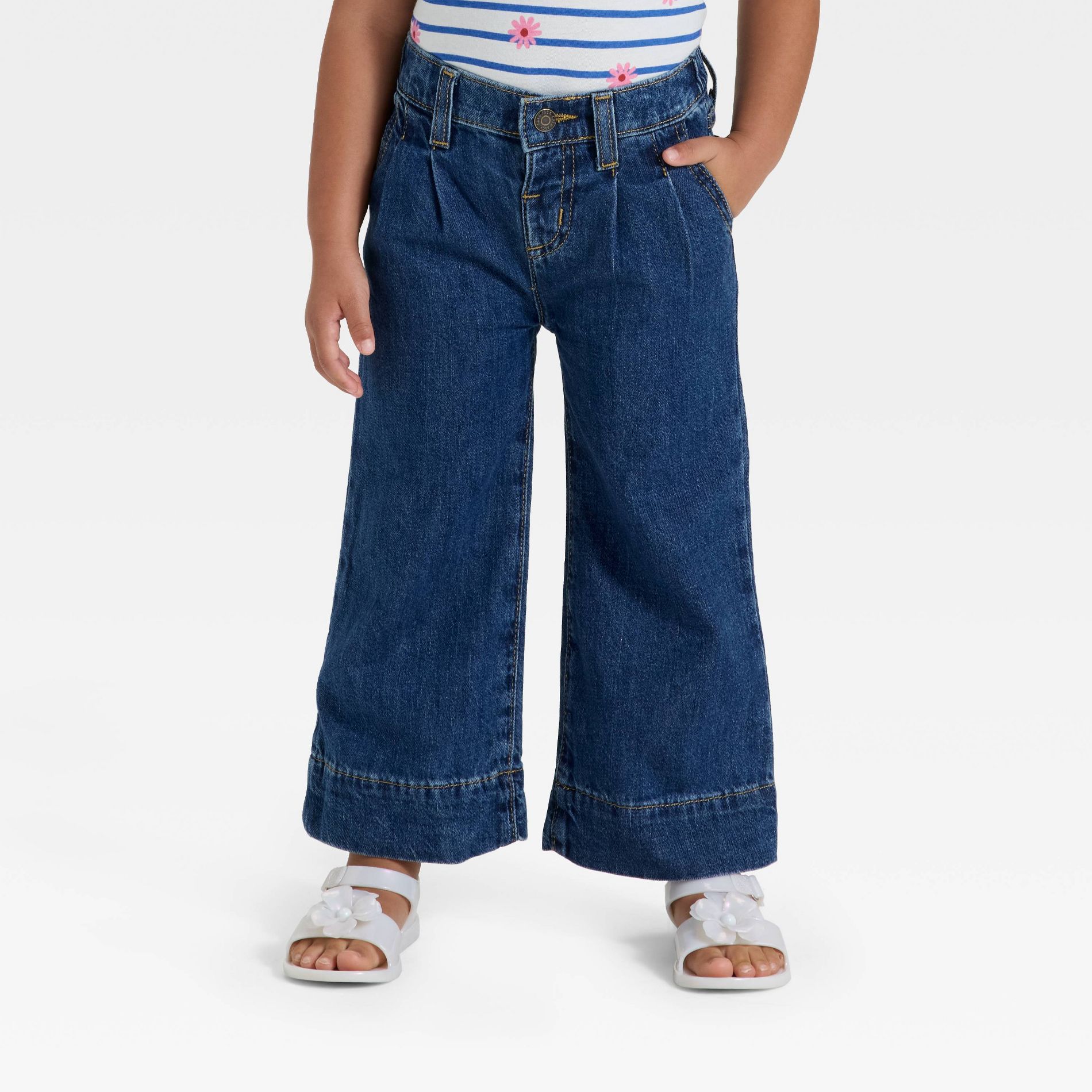 Toddler Girls' Pleated Denim Pants - Cat & Jack™ Dark Wash 3T