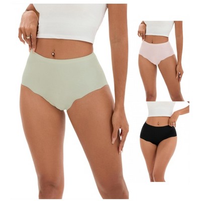 INSPIRE CHIC 3 Pcs Women's High-Waisted Full-Coverage Underwear Wave Trim No Trace Briefs