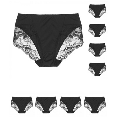 INSPIRE CHIC Women's Mid-Rise Solid Lace Trim Invisible Briefs 9 Packs