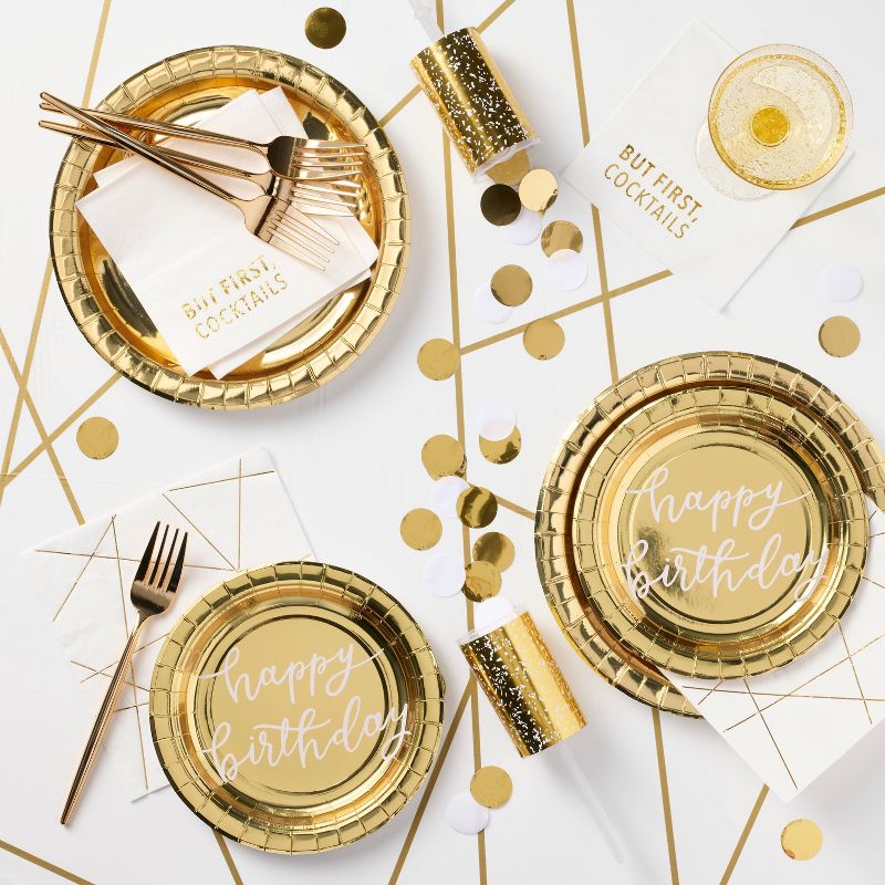 20ct Gold Metallic Happy Birthday Snack Plates - Spritz&#8482;, 2 of 4