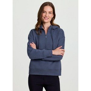 RBX Active Women's Half Zip Cotton Blend Fleece Sweatshirt Hoodie with Adjustable Drawstrings - 1 of 4