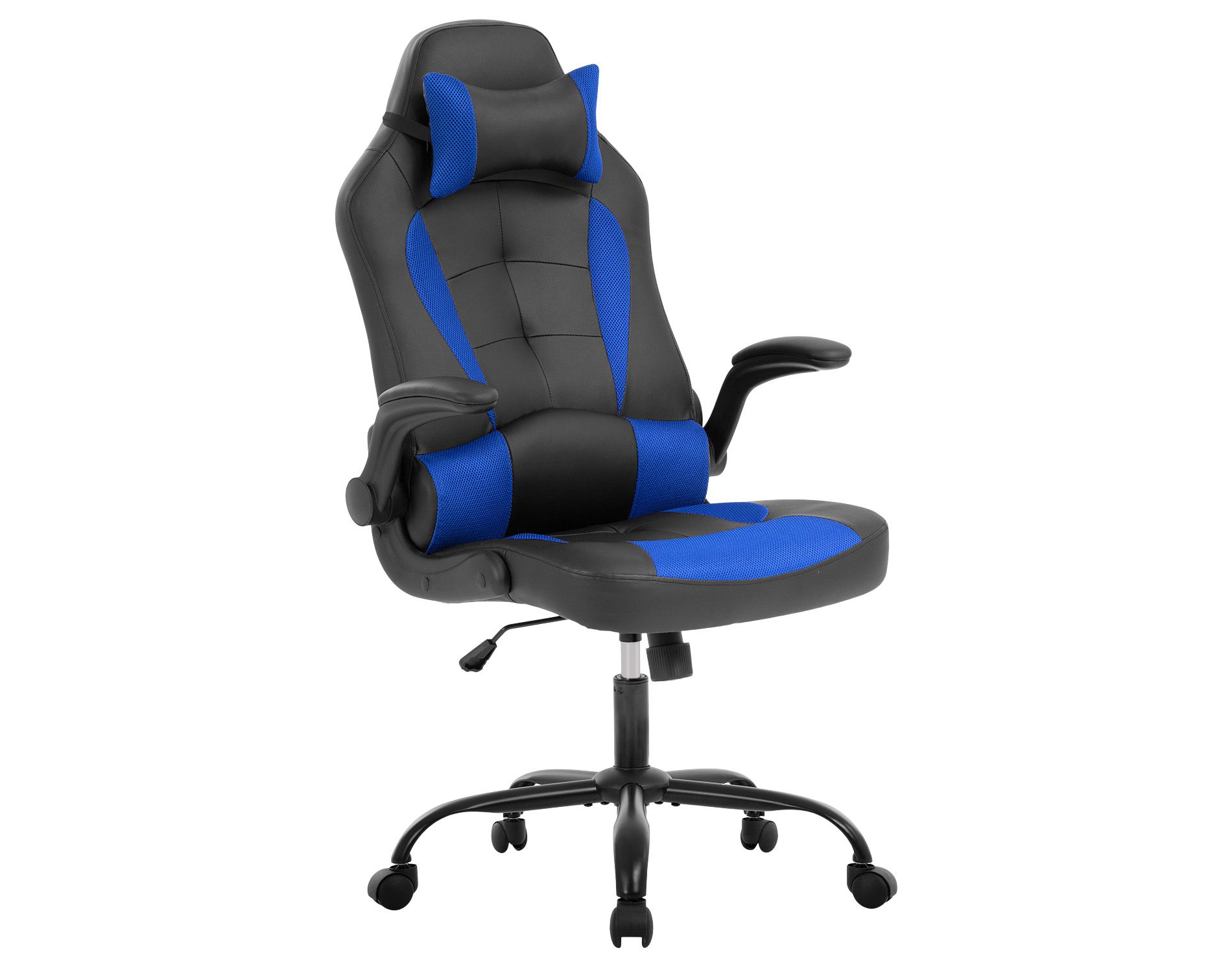 FDW PC Gaming Chair Office Chair Desk Chair with Lumbar Support Flip Up Arms Headrest, Blue