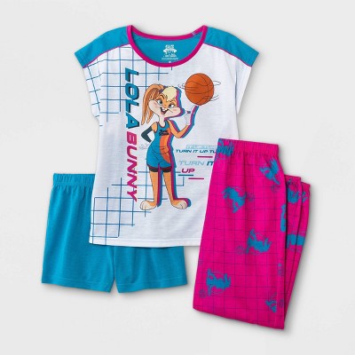 Girls' Space Jam Lola Bunny 3pc Pajama Set - Blue/Pink 4
