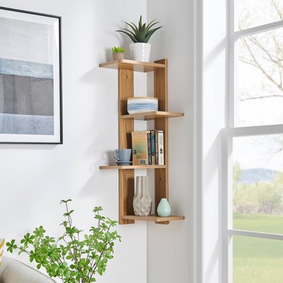 Chestnut 4-Tier Corner Floating Wood Wall Shelf