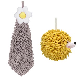 REGALWOVEN 2 Packs Chenille Hand Towel Flower and Cute Cartoon Hanging Hand Towel for Bathroom 6" x 15"/7" x 7" - 1 of 4
