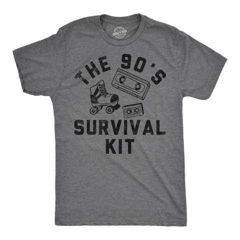 Мужские футболки Crazy Dog T-Shirts, Inc. Mens Funny T Shirts The 90s Survival Kit Sarcastic Retro Graphic Tee for Men - Crazy Dog Men's T Shirt For Retro Fans Dark Grey XL