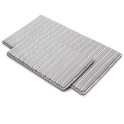 Light Gray Memory Foam Quilted Bath Rug Set with Skid Resistant Base