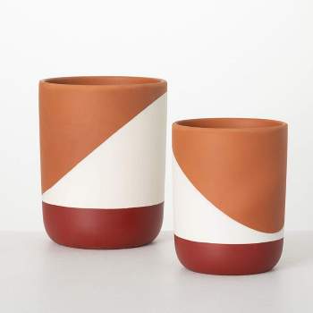 Sullivans 10.25" & 8.5" Retro Modern Design Planters Set of 2, Pottery