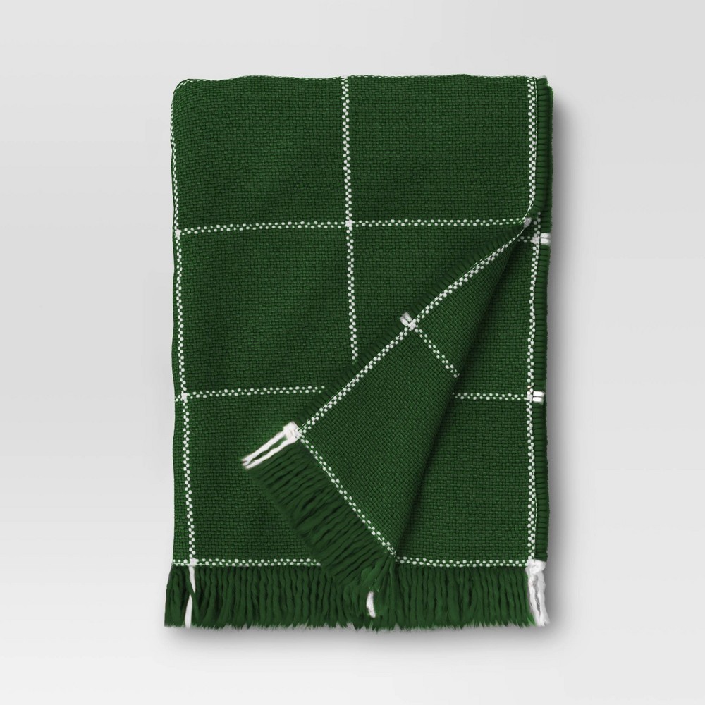 Photos - Duvet Woven Windowpane Throw Blanket Green/Ivory - Threshold™ Dark Green