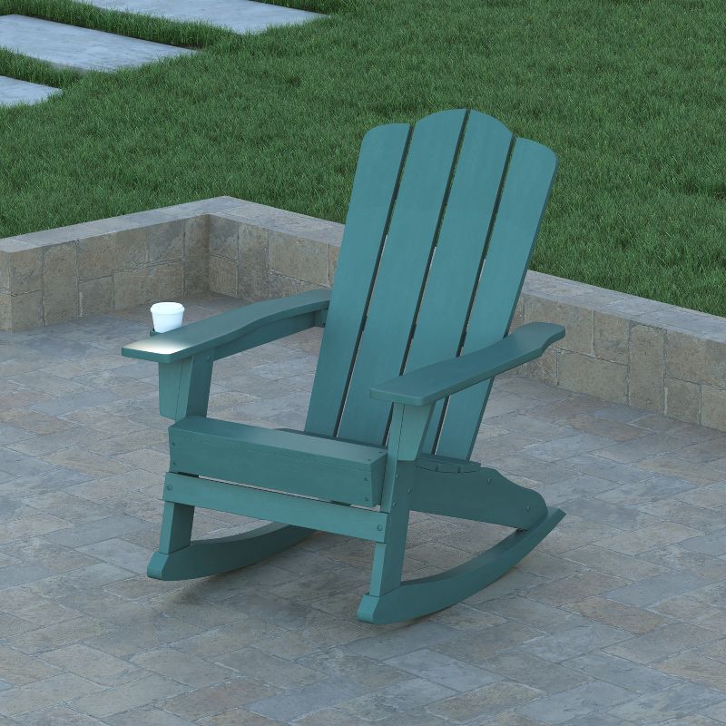 Emma and Oliver Adirondack Rocking Chair with Cup Holder, Weather Resistant HDPE Adirondack Rocking Chair, 4 of 12