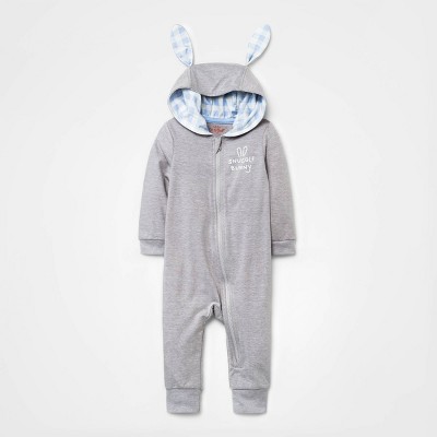 Baby Boys' Bunny Hooded Romper - Cat & Jack™ Gray 3-6M
