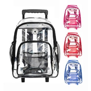 K-Cliffs Clear Rolling Backpack Quality See Through Student School Bookbag Heavy Duty Transparent Travel Daypack with Wheels - 1 of 4