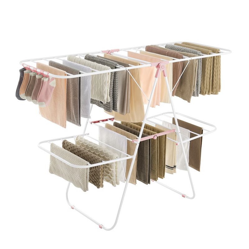 SONGMICS Clothes Drying Rack Foldable 2-Level Laundry Drying Rack, Free-Standing Large Drying Rack with Height-Adjustable Wings, 2 of 9