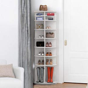 Rotating Shoe Rack Tower, 360° Round Rotating Storage Tower, White Spinning Shoe Rack Tower Shoe Storage - 1 of 4