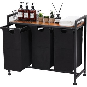 COZONY Multi-Bag Rolling Laundry Basket Hamper with Removable Oxford Bags, 2/3/4-Bag Laundry Organizer with Wheels, Rustic 43.5L Laundry Cart - 1 of 4