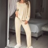 Women's Pink Waffle Knit Long Sleeve & Pants Pajama Set - Cupshe - 3 of 4