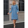 INSPIRE CHIC Women's Denim Button Down Curved Hem Fall Long Sleeve Midi Jean Shirt Dress - 3 of 4
