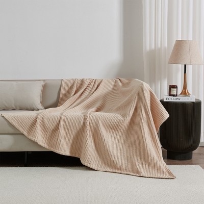Taupe Twin Cotton Waffle Weave Lightweight Quilt Blanket