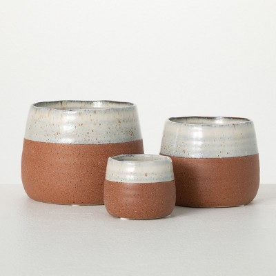 Sullivans 2.5", 4" & 4.5" Desert Tone Glazed Planters Set of 3, Multicolored