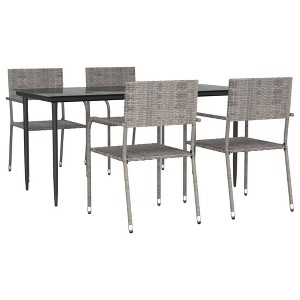 vidaXL Garden Dining Set Black PE Rattan, Powder-Coated Steel, Glass - 63" Table Length Gray 4 - 1 of 4