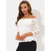 Allegra K Women's Elegant Lace Floral Semi Sheer 3/4 Sleeve Off Shoulder Peplum Top - 3 of 4