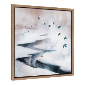 Kate & Laurel All Things Decor 22"x22" Sylvie Snow Day Fox and Birds Framed Canvas by Faryn Hughes Gold - 1 of 4