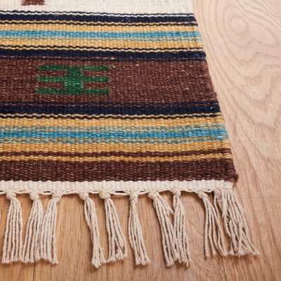 Ivory and Rust Wool Flat Woven Handmade Kilim Rug, 3' x 5'