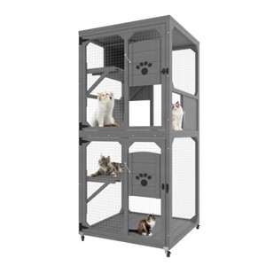 SEVOBAL Large Catio Outdoor Cat Enclosure Window Access 4 Tiers Cat Crate with Wheels Box Waterproof Indoor Pet House Cage, Gray, 31.5"*31.5"*71" - 1 of 4