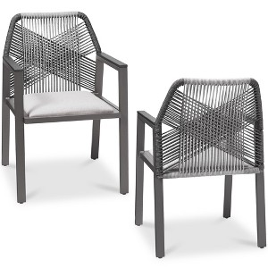 Best Choice Products Set of 2 Indoor/Outdoor Aluminum Woven Rope Dining Chairs w/ Armrests - 1 of 4