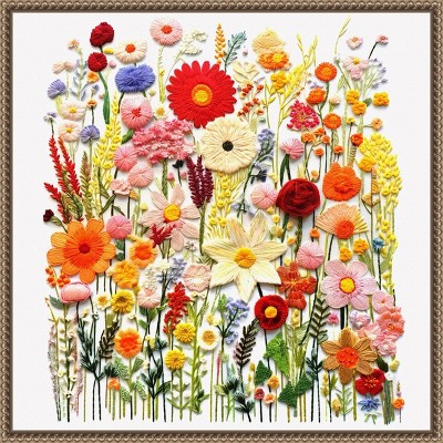 22"x22" Multicolor Botanical Canvas Print with Brown and Gold Frame