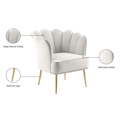 Cream Velvet Barrel Accent Chair with Gold Metal Legs