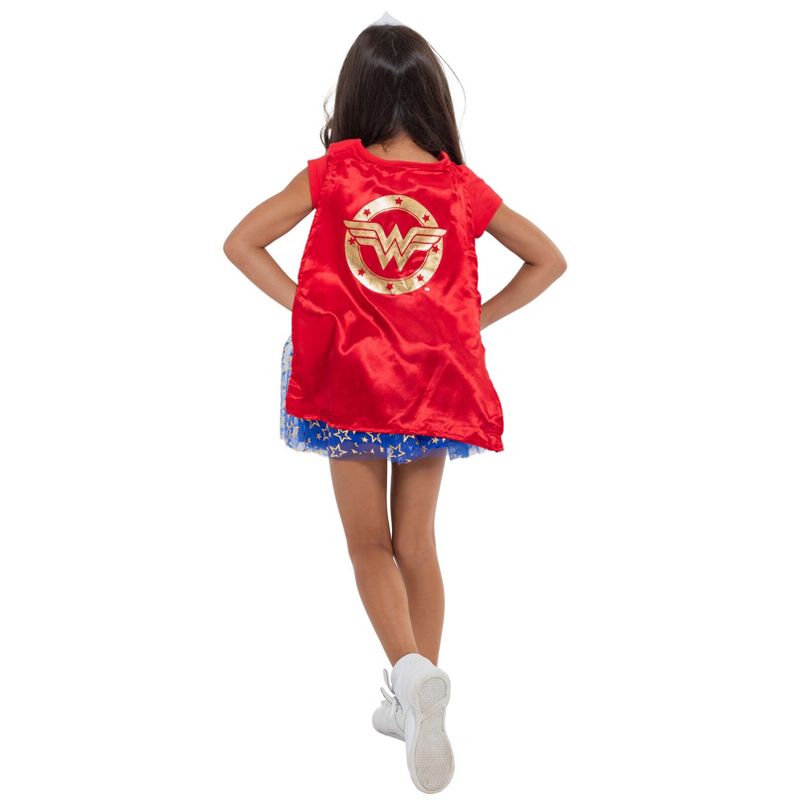 DC Comics Justice League Wonder Woman Girls Costume T-Shirt Tulle Skirt Headband and Cape 4 Piece Set Little Kid to Big Kid, 3 of 10