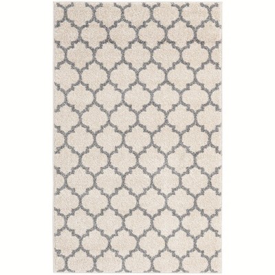 Beige and Gray Trellis Low Pile Synthetic Area Rug