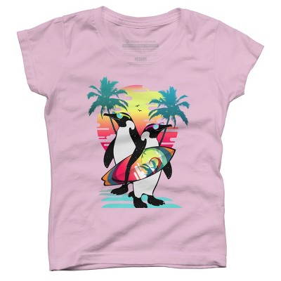 Girl's Design By Humans Penguin Summer Vacation By clingcling T-Shirt