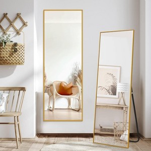 VYNXARIA 57"x20"/64"x25" Arched/Right Angle Full Length Mirror - Gold/Black Aluminum Frame, Freestanding. - 1 of 4